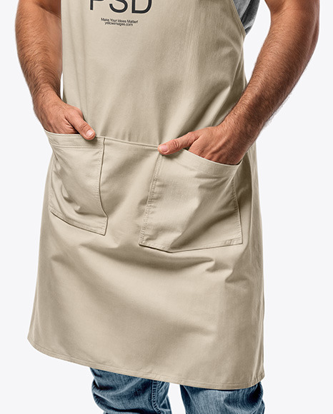 Man Wearing an Apron and a T-Shirt Mockup