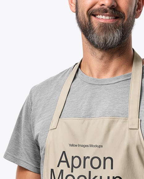 Man Wearing an Apron and a T-Shirt Mockup
