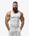 A Bearded Bodybuilder Wearing a Tank Top and Sweatpants Mockup