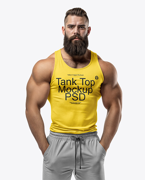 A Bearded Bodybuilder Wearing a Tank Top and Sweatpants Mockup - Mockup assets