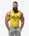 A Bearded Bodybuilder Wearing a Tank Top and Sweatpants Mockup