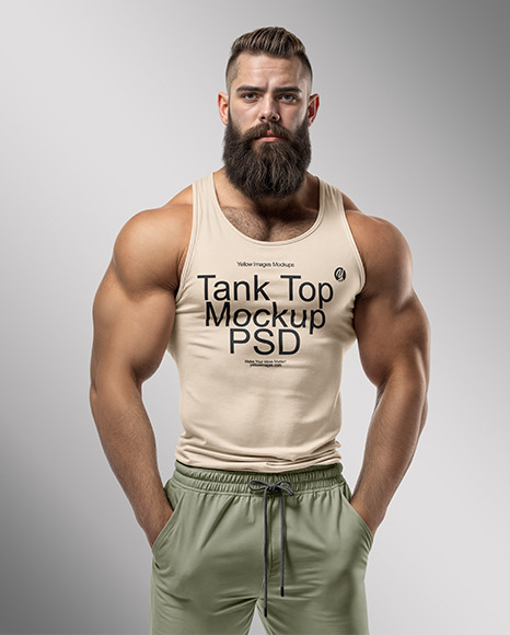 A Bearded Bodybuilder Wearing a Tank Top and Sweatpants Mockup