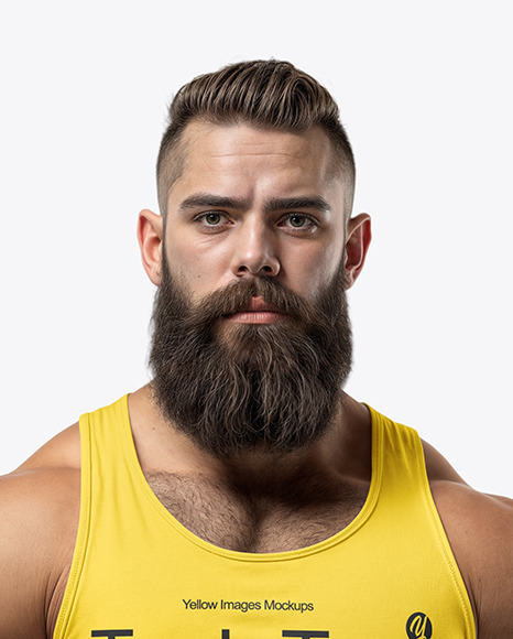 A Bearded Bodybuilder Wearing a Tank Top and Sweatpants Mockup