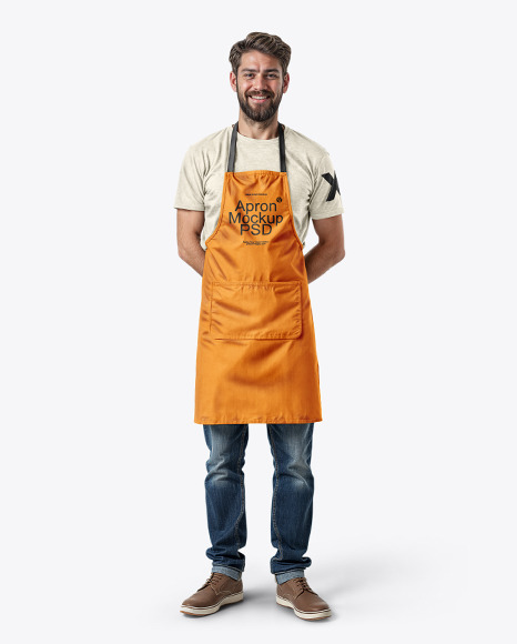 Bearded Man Wearing an Apron and Jeans Mockup - Men t shirt mockup