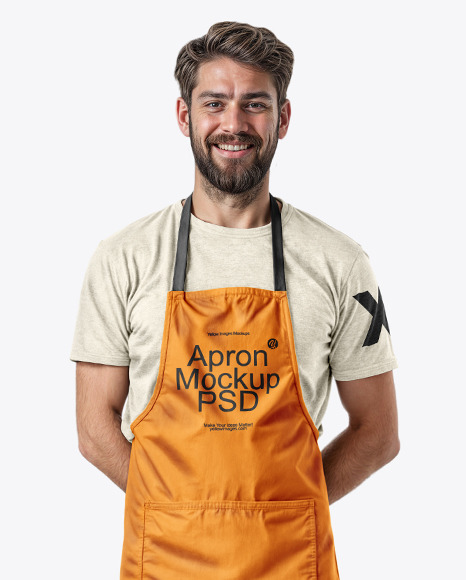 Bearded Man Wearing an Apron and Jeans Mockup