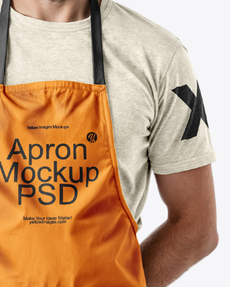 Bearded Man Wearing an Apron and Jeans Mockup