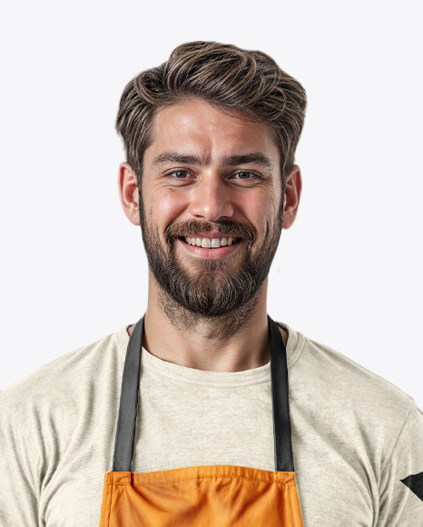 Bearded Man Wearing an Apron and Jeans Mockup