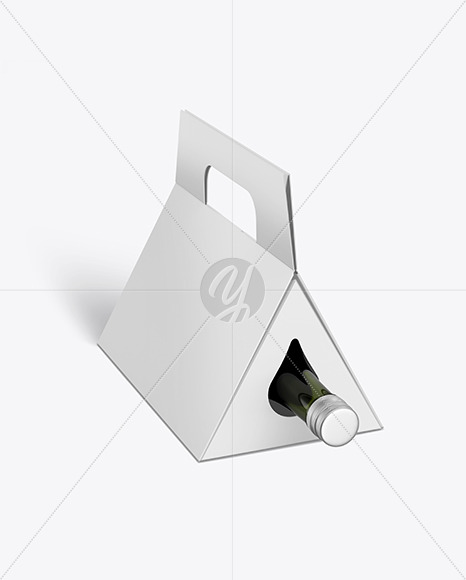 Triangular Box with Wine Bottle Mockup
