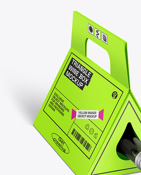 Triangular Box with Wine Bottle Mockup