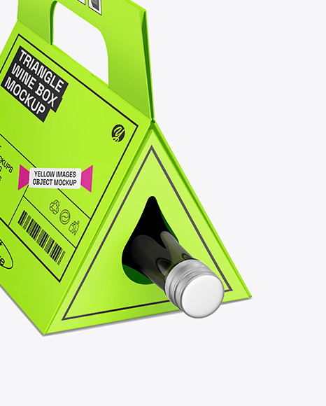Triangular Box with Wine Bottle Mockup