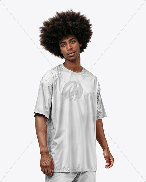Black Man with Afro Wearing an Oversize T-Shirt Mockup