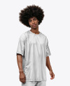 Black Man with Afro Wearing an Oversize T-Shirt Mockup