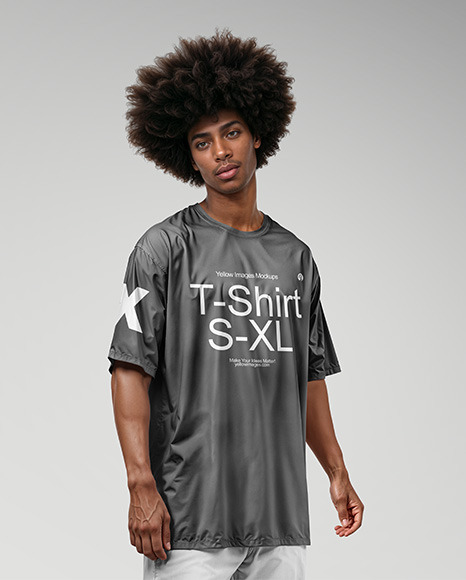 Black Man with Afro Wearing an Oversize T-Shirt Mockup