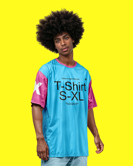 Black Man with Afro Wearing an Oversize T-Shirt Mockup