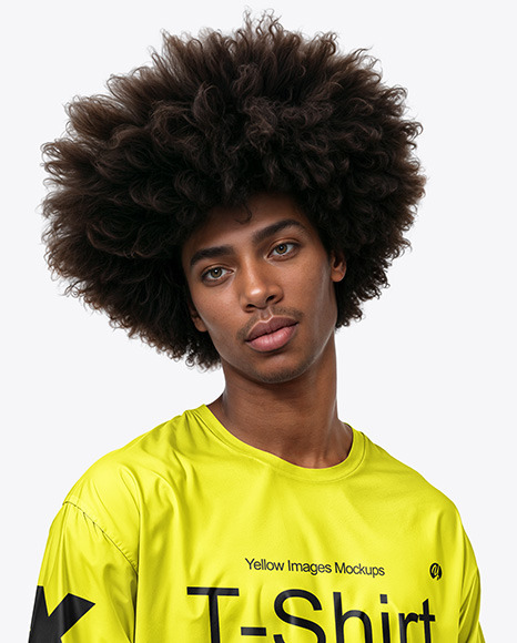 Black Man with Afro Wearing an Oversize T-Shirt Mockup