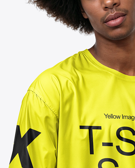 Black Man with Afro Wearing an Oversize T-Shirt Mockup