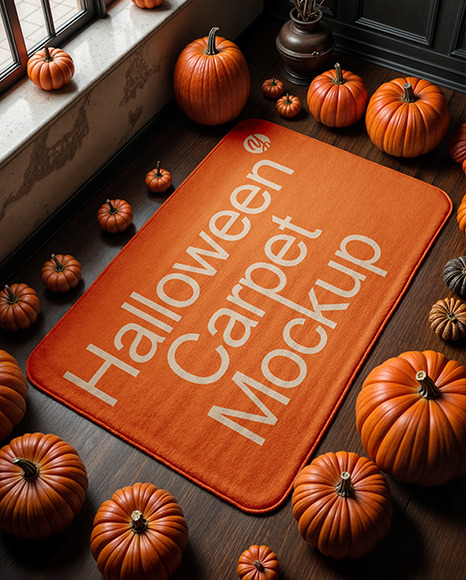 Rectangular Door Mat Surrounded by Pumpkins Mockup