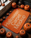 Rectangular Door Mat Surrounded by Pumpkins Mockup