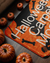 Rectangular Door Mat Surrounded by Pumpkins Mockup