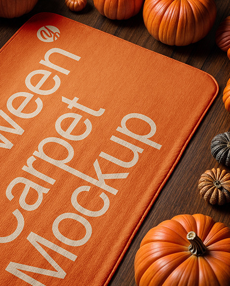 Rectangular Door Mat Surrounded by Pumpkins Mockup