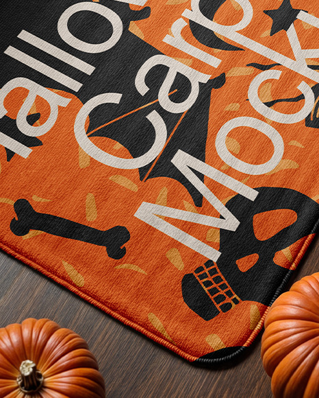 Rectangular Door Mat Surrounded by Pumpkins Mockup