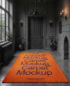 Rectangular Carpet in a Black Room with Fireplace Mockup
