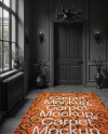 Rectangular Carpet in a Black Room with Fireplace Mockup