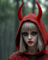 Devil Girl with Horns Wearing Oversized Hoodie Mockup