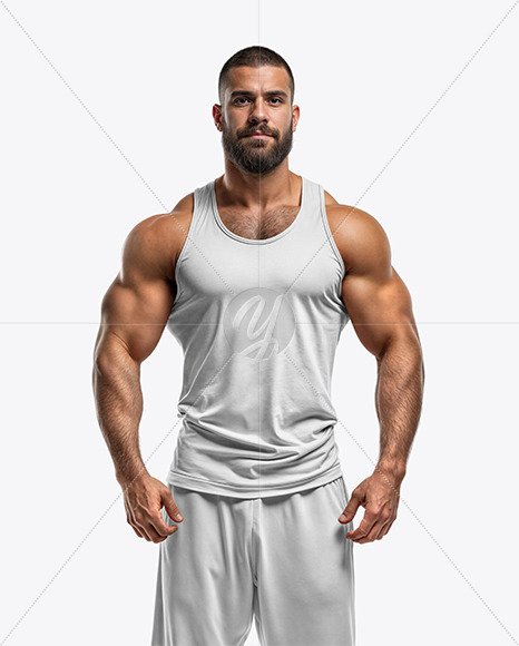 Bodybuilder Wearing a Tank Top and Sweatpants Mockup