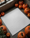 Square Rug Surrounded by Pumpkins and Leaves Mockup