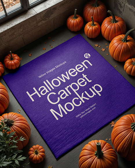 Square Rug Surrounded by Pumpkins and Leaves Mockup