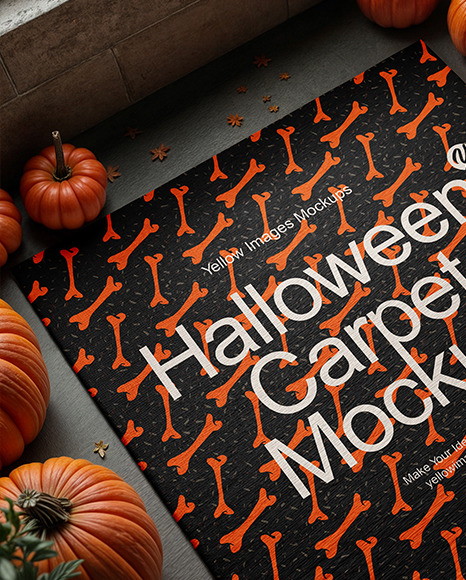 Square Rug Surrounded by Pumpkins and Leaves Mockup