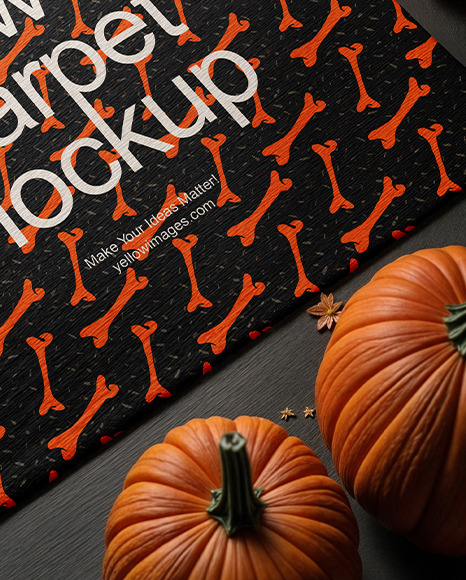 Square Rug Surrounded by Pumpkins and Leaves Mockup