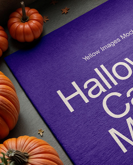 Square Rug Surrounded by Pumpkins and Leaves Mockup