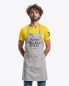 Curly Italian Man Wearing an Apron and Jeans Mockup