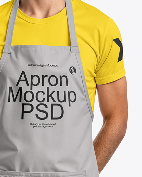 Curly Italian Man Wearing an Apron and Jeans Mockup