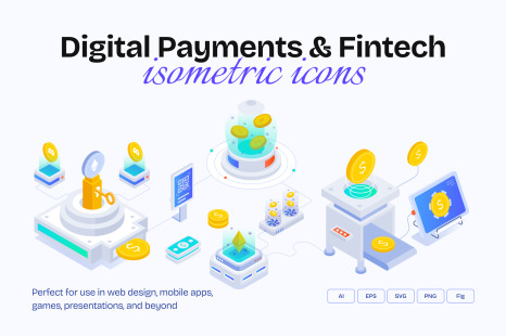 Payment and Fintech Isometric Icons - Digital icons