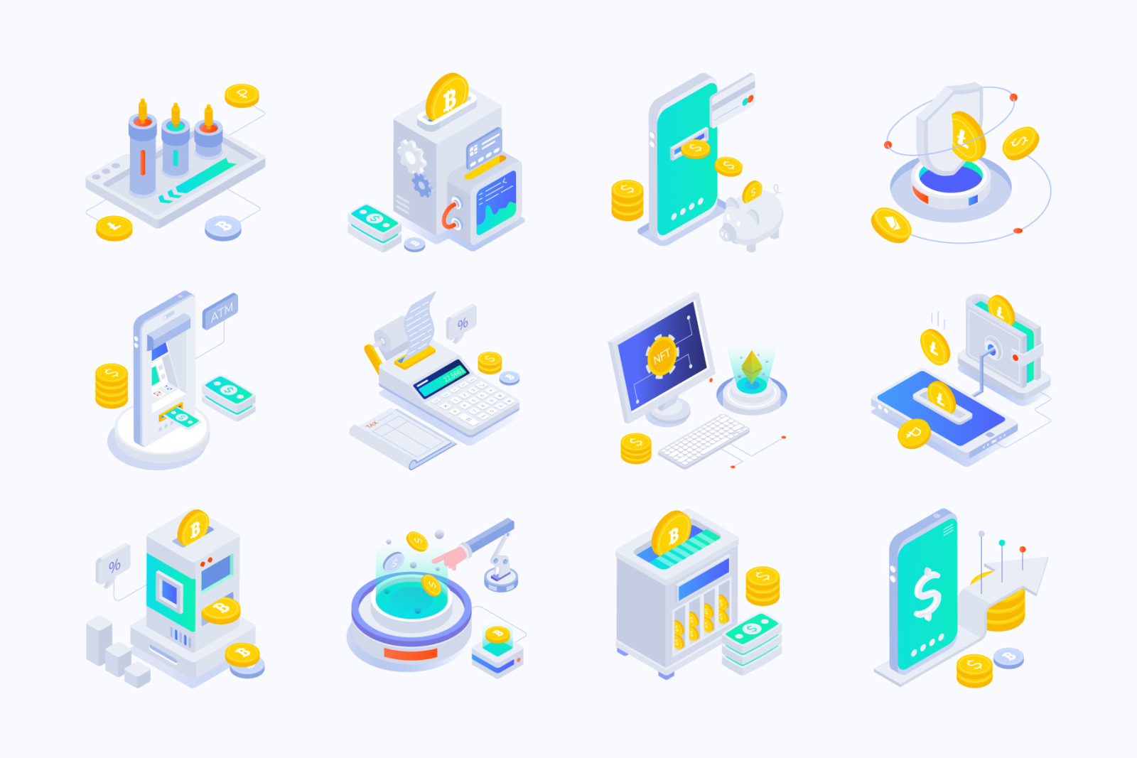 Payment and Fintech Isometric Icons Payment and Fintech Isometric Icons