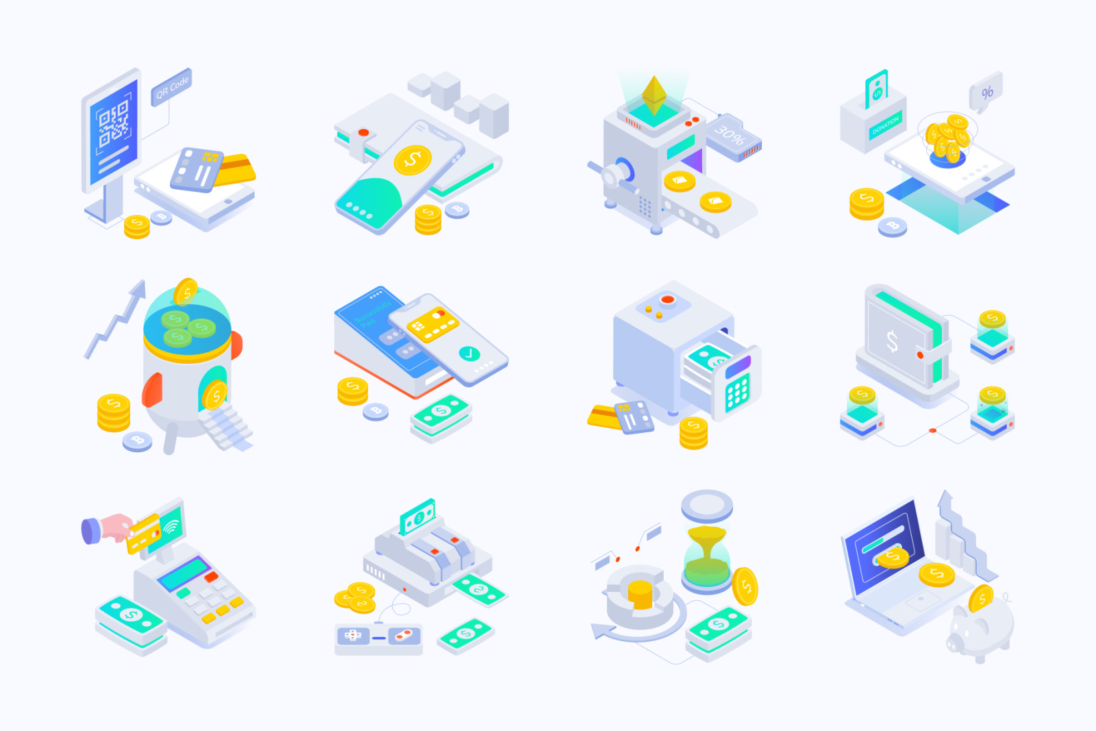 Payment and Fintech Isometric Icons Payment and Fintech Isometric Icons