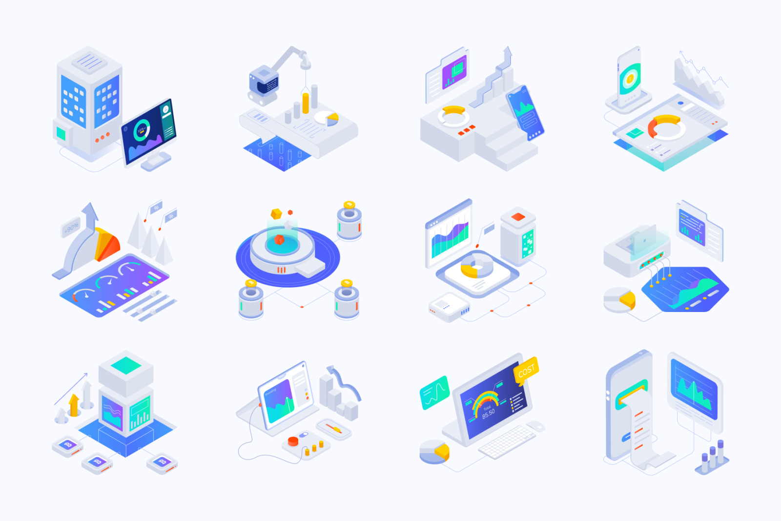 Data Analytics Isometric Icon Set Data Analytics Isometric Icon Set