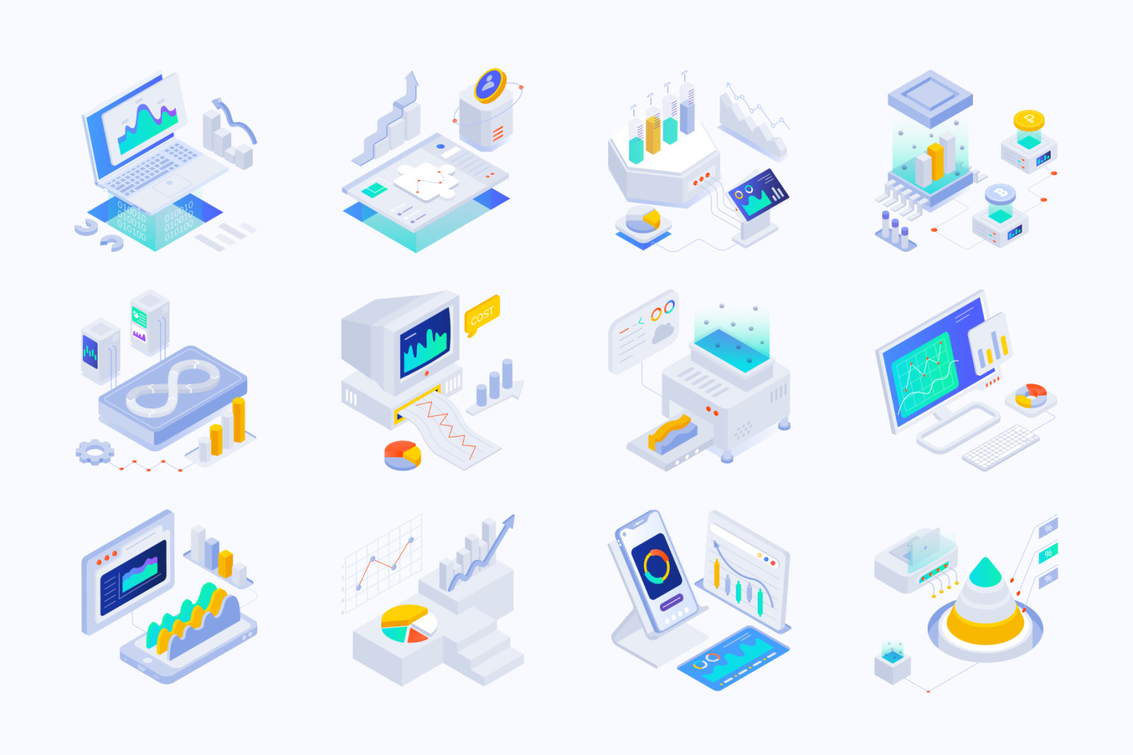Data Analytics Isometric Icon Set Data Analytics Isometric Icon Set