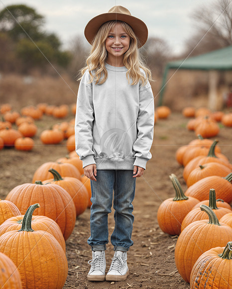 Girl in Sweatshirt at Pumpkin Patch Celebration Mockup