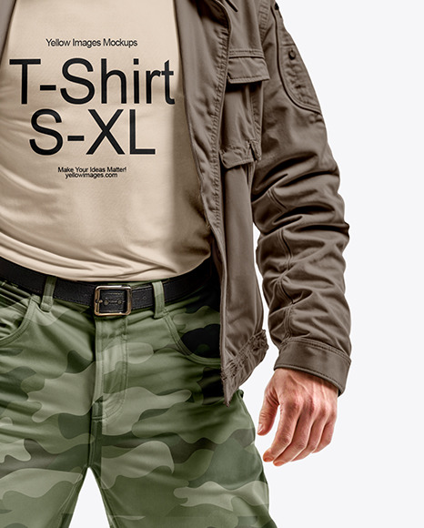 Man in Hockey Mask Holding Machete and Wearing a Jacket and T-Shirt Mockup