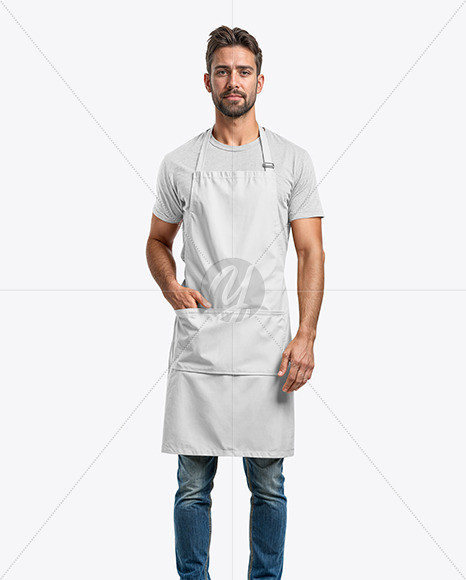 Bearded Man Wearing an Apron and a T-Shirt Mockup