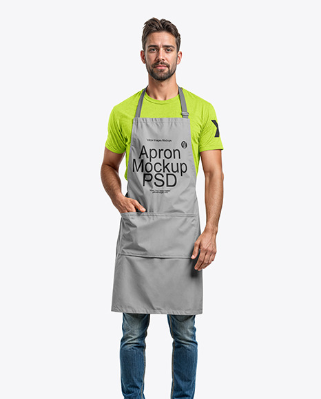 Bearded Man Wearing an Apron and a T-Shirt Mockup - Apron+Mockup+-+Front+View