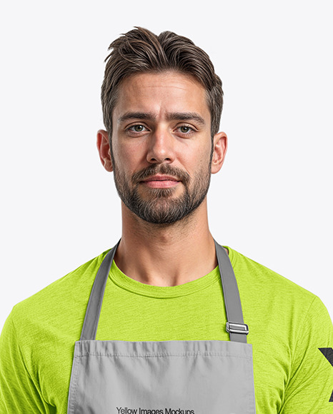 Bearded Man Wearing an Apron and a T-Shirt Mockup