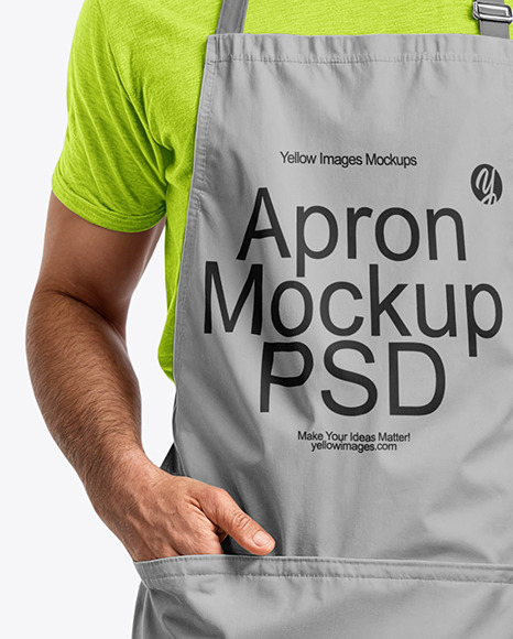 Bearded Man Wearing an Apron and a T-Shirt Mockup