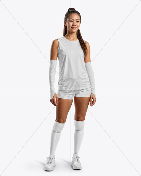 An Asian Woman Wearing a Full Volleyball Kit Mockup