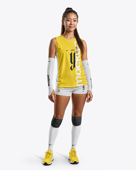 An Asian Woman Wearing a Full Volleyball Kit Mockup - Sport t shirt mockup