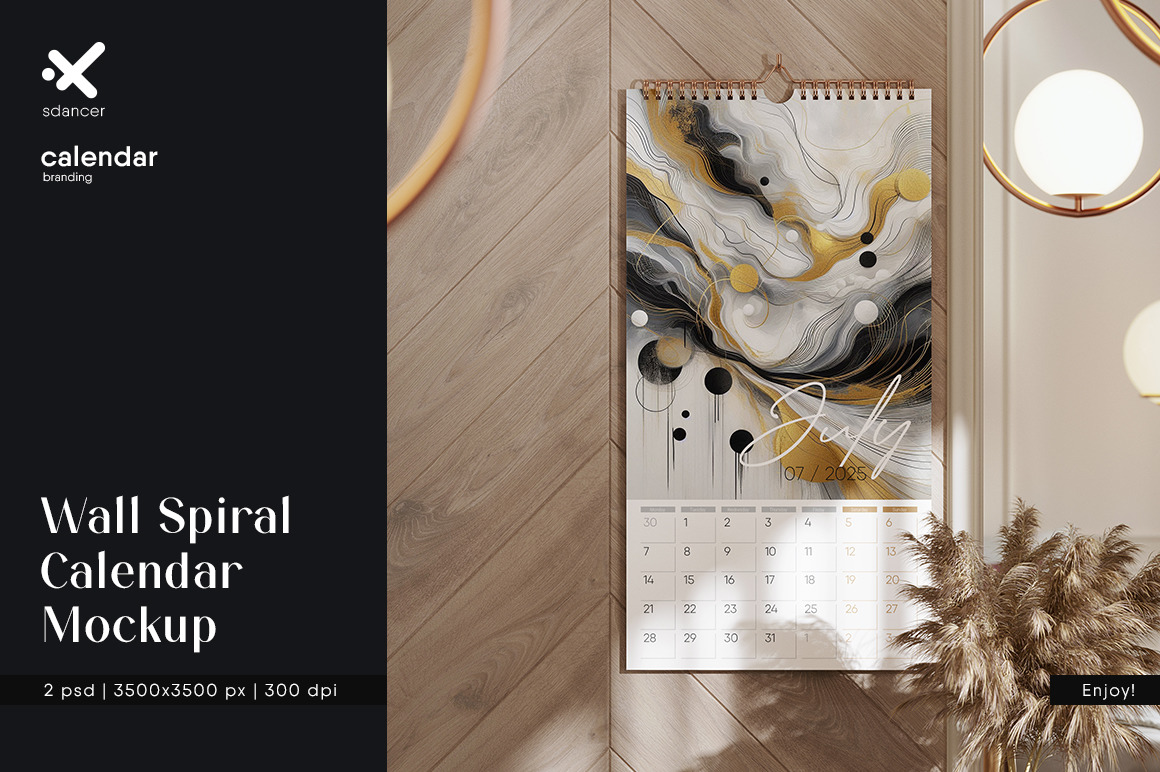 Wall Hanging Spiral Calendar Mockup Wall Hanging Spiral Calendar Mockup